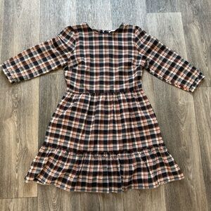 LOFT Plaid Ruffle Hem Midi Dress Sz L